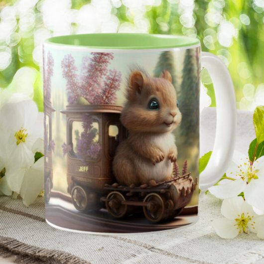 Tasse 2 Couleurs Cute écureuil sur un train Personnalisé