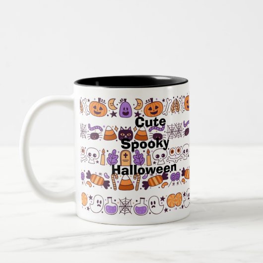 Tasse 2 Couleurs Cute éffrayant Halloween sans couture motif (Gauche)
