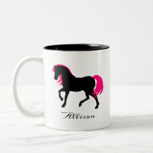 Tasse 2 Couleurs Cute Elegant Black White & Hot Pink Horse Ajouter 
