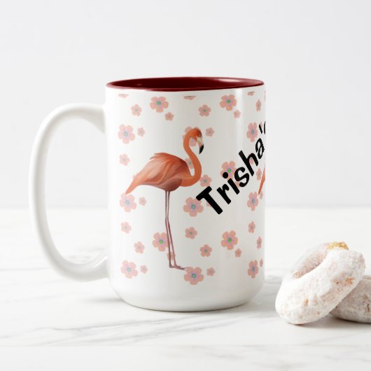 Tasse 2 Couleurs Cute flamingo personnalisée  (Avec donut)
