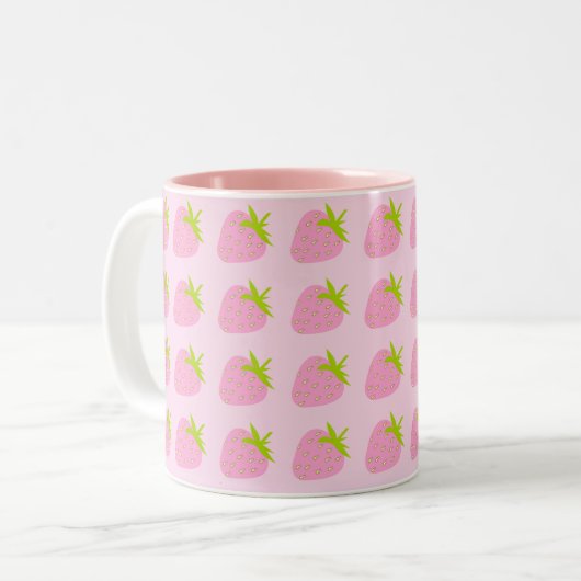 Tasse 2 Couleurs Cute Girly Pink Strawberry Pattern (Devant gauche)
