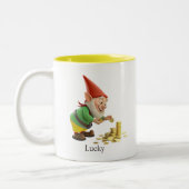 Tasse 2 Couleurs Cute Gnome with Gold Coins, Calligraphy & Monogram (Gauche)