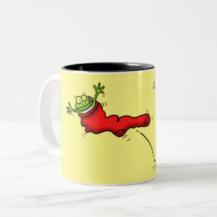 Tasse 2 Couleurs Cute grenouille dans une chaussette rouge saut de