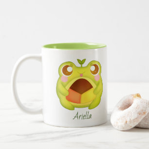 Tasse 2 Couleurs Cute Grenouille verte tenant le biscuit Polvoron m
