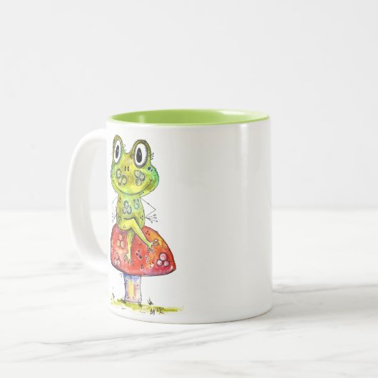 Tasse 2 Couleurs Cute Grenouille verte Whimsical sur Toadstool (Devant gauche)