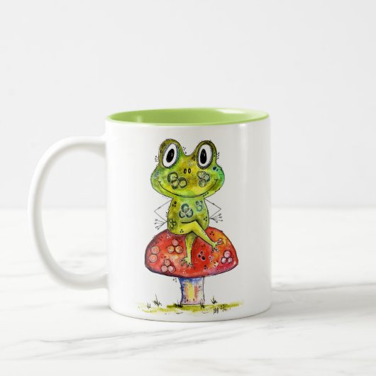 Tasse 2 Couleurs Cute Grenouille verte Whimsical sur Toadstool (Gauche)