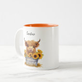 Tasse 2 Couleurs Cute Highland Cow Sunflowers Custom (Devant gauche)