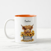 Tasse 2 Couleurs Cute Highland Cow Sunflowers Custom (Gauche)
