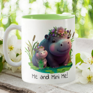 Tasse 2 Couleurs Cute Hippo Maman et bébé Personnalisé