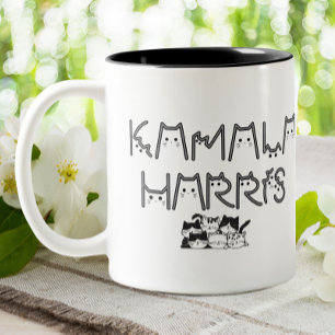 Tasse 2 Couleurs Cute Kamala Harris Chat Police Typographie Électio