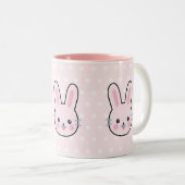 Tasse 2 Couleurs Cute Kawaii lapin rose et Pois (Devant droit)