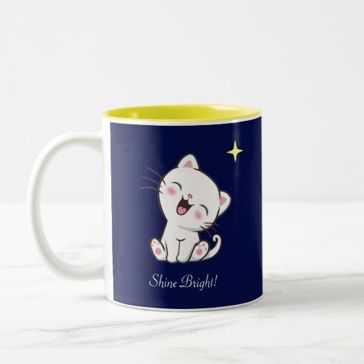 Tasse 2 Couleurs Cute Kitty Chat & Étoile sur Blue (Gauche)