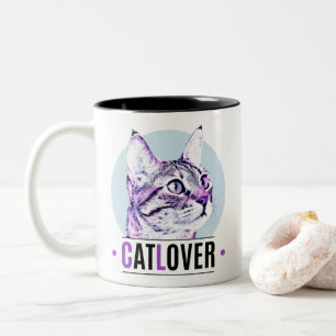 Tasse 2 Couleurs Cute Kitty Face Amoureux des chats rose et noir