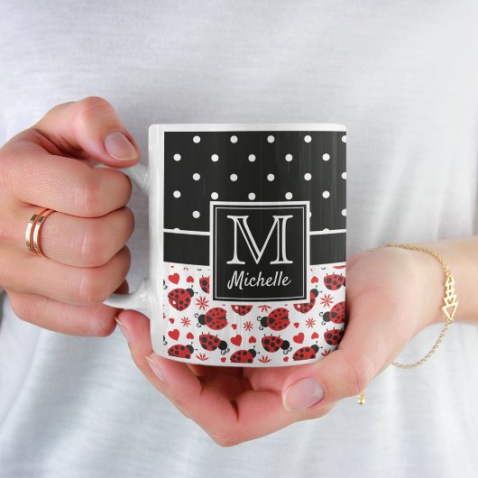 Tasse 2 Couleurs Cute Ladybugs Polka Dot Monogram