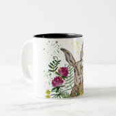 Tasse 2 Couleurs Cute lapin en fleurs d'aquarelle (Devant gauche)