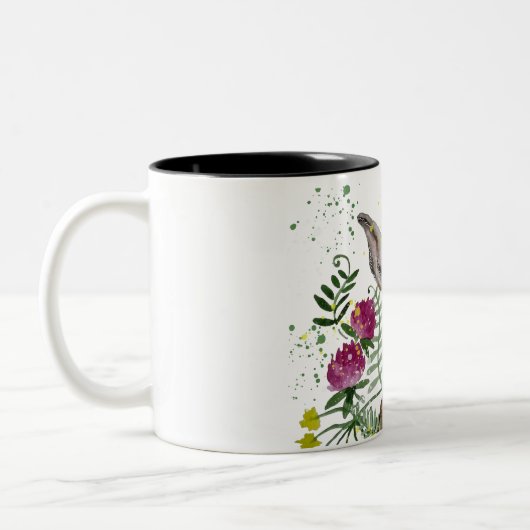 Tasse 2 Couleurs Cute lapin en fleurs d'aquarelle (Gauche)