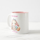 Tasse 2 Couleurs Cute Lapin Pâques Girly Rose Personnalisable (Devant gauche)