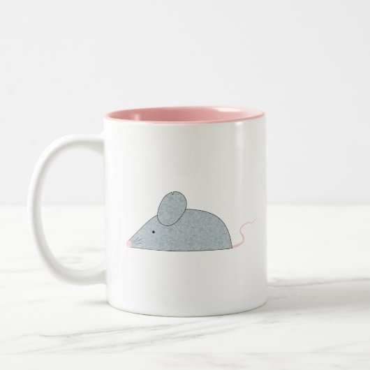 Tasse 2 Couleurs Cute Little Grey Mouse avec queue et nez roses (Gauche)