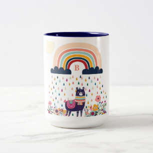 Tasse 2 Couleurs Cute Llama Arc-en-ciel Monogramme initial