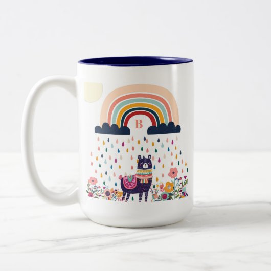 Tasse 2 Couleurs Cute Llama Arc-en-ciel Monogramme initial (Gauche)
