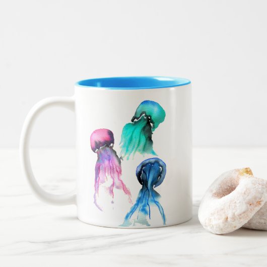 Tasse 2 Couleurs Cute méduse trio aquarelle art (Avec donut)