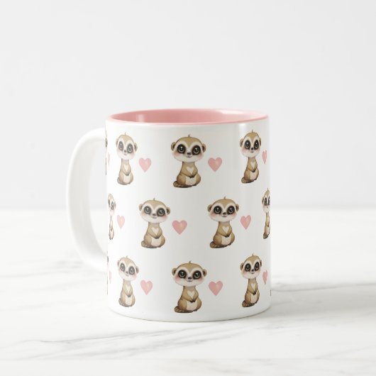 Tasse 2 Couleurs Cute Meerkat et Motif de coeur (Devant gauche)
