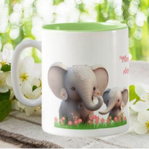 Tasse 2 Couleurs Cute Mom and Baby Elephant Personnalisé