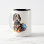 TASSE 2 COULEURS CUTE NOËL VACANCES DACHSHUND PUPPY CHIEN (Devant gauche)