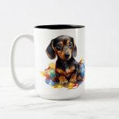 TASSE 2 COULEURS CUTE NOËL VACANCES DACHSHUND PUPPY CHIEN (Gauche)