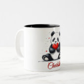 Tasse 2 Couleurs Cute Panda Holding Heart avec nom personnalisable (Devant gauche)