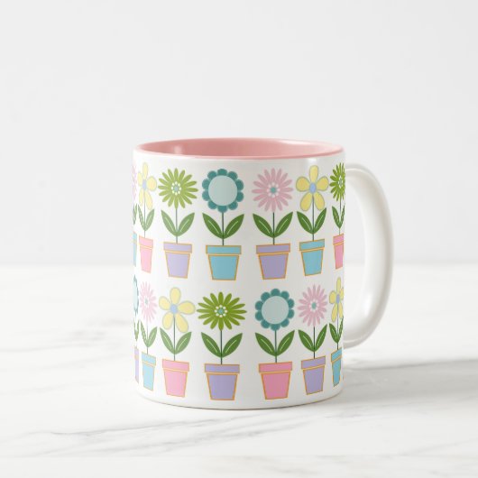 Tasse 2 Couleurs Cute Pastel Flower Pots Pattern (Devant droit)