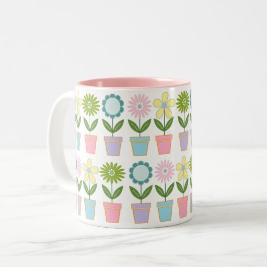 Tasse 2 Couleurs Cute Pastel Flower Pots Pattern (Devant gauche)