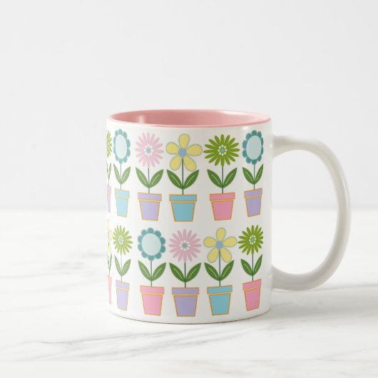 Tasse 2 Couleurs Cute Pastel Flower Pots Pattern (Droit)