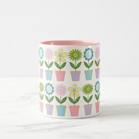Tasse 2 Couleurs Cute Pastel Flower Pots Pattern (Centre)