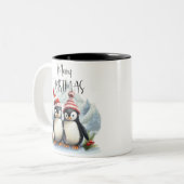 Tasse 2 Couleurs Cute Penguin /Joyeux Noël (Devant gauche)