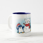 Tasse 2 Couleurs Cute Penguins building a Christmas Snowcat (Devant gauche)