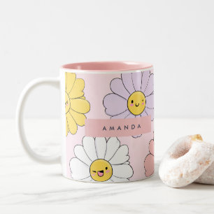 Tasse 2 Couleurs Cute personnalisée Kawaii Pastel Daisy Fleurs Face