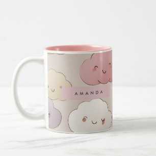 Tasse 2 Couleurs Cute personnalisée Kawaii Pastel Nuages souriants
