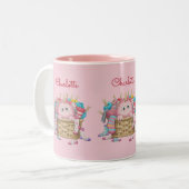 Tasse 2 Couleurs Cute Pink Fluffy Sock Monster Kids Design (Devant gauche)