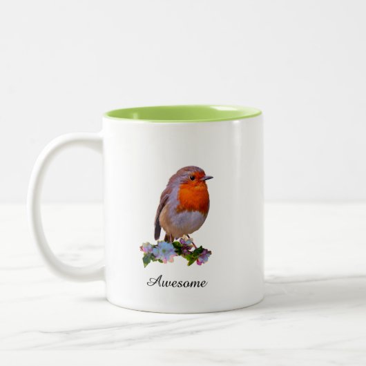 Tasse 2 Couleurs Cute Robin Bird & texte personnalisé (Gauche)