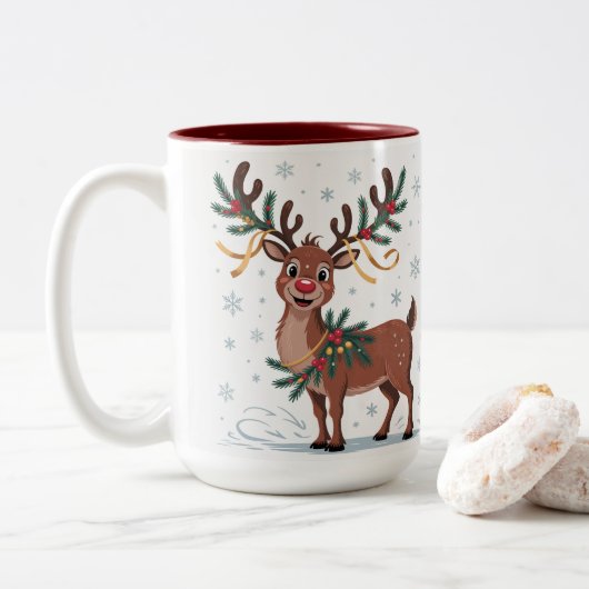Tasse 2 Couleurs Cute Rudolph with Gold Accents (Avec donut)