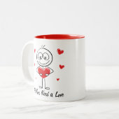 Tasse 2 Couleurs Cute Stick Figure All You Need Is Love Design (Devant gauche)