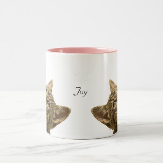 Tasse 2 Couleurs Cute Tabby Chat, Fleurs & Petit Oiseau (Centre)