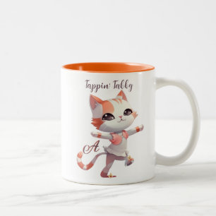 Tasse 2 Couleurs Cute Tap Dancing Tabby Chat Monogramme Personnalis