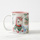 Tasse 2 Couleurs Cute Unicorn Noël personnalisé (Gauche)