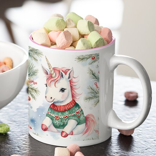 Tasse 2 Couleurs Cute Unicorn Noël personnalisé