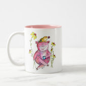 Tasse 2 Couleurs Cute Whimsical Cochon Boire Café (Gauche)