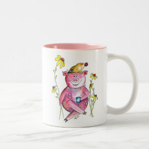 Tasse 2 Couleurs Cute Whimsical Cochon Boire Café