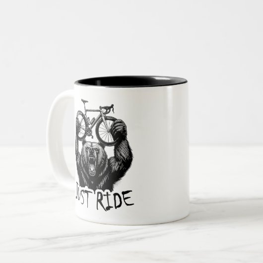 Tasse 2 Couleurs Cyclisme Juste Ride Ours (Devant gauche)