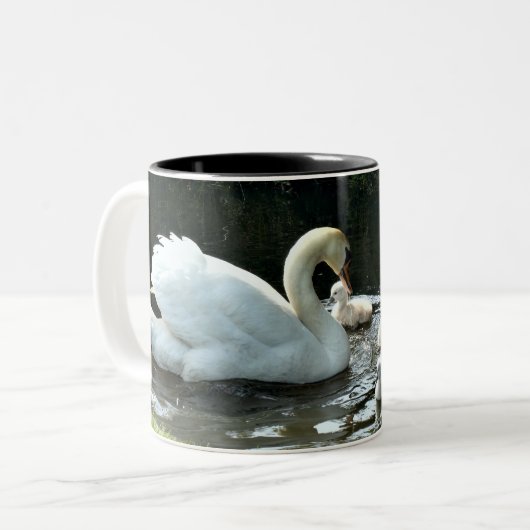 Tasse 2 Couleurs Cygne blanc avec poules (Devant gauche)